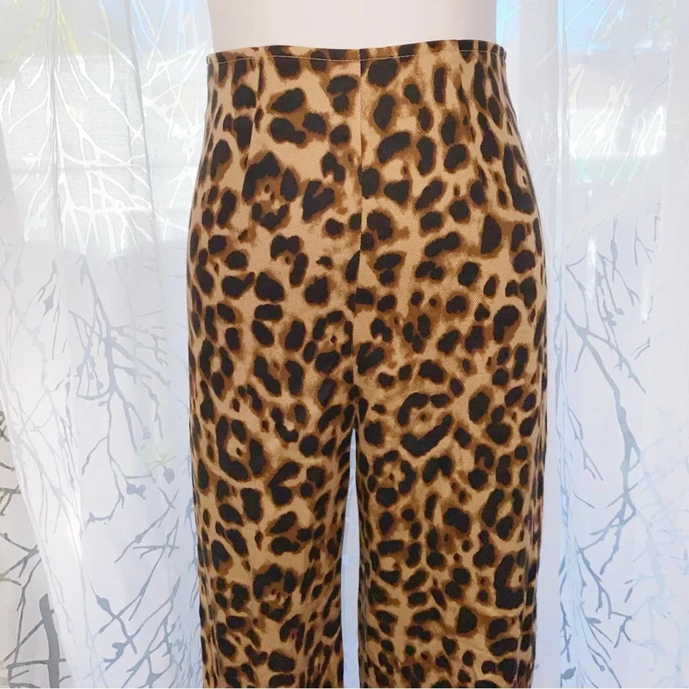 REFORMATION Marlon brown tan black LEOPARD PRINT high waisted crop PANTS - Picture 3 of 11